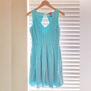 Embroidered Eyelet Sundress Fit and Flare Blue Small